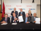 President Barchi, seated with (L-R) RBHS Chancellor Brian Strom, RWJBarnabas Health President and CEO Barry Ostrowsky, and Rutgers Health Group President and CEO Vicente Gracias